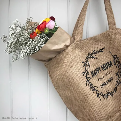 LILY - Cabas en toile de jute souple "HAPPY MUM Since..." | Luz et Nina