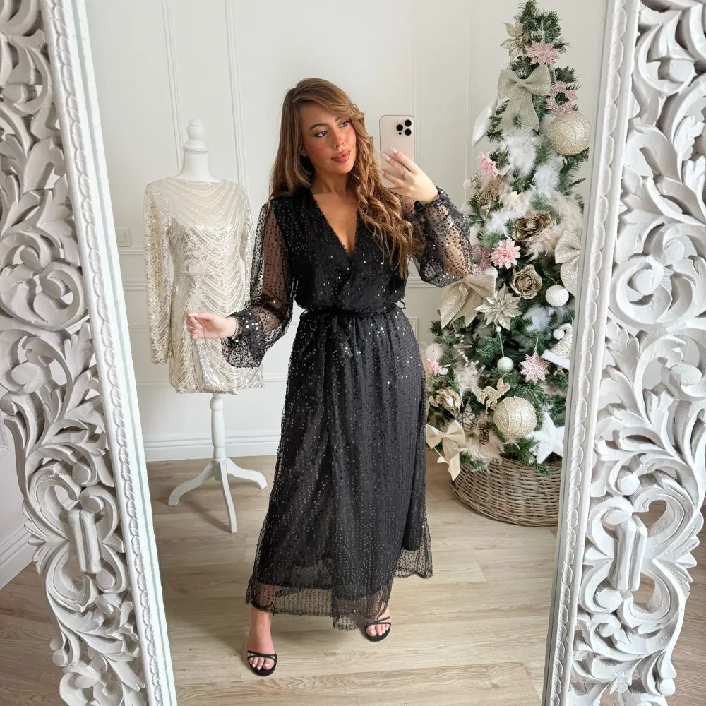 LONGUE ROBE VOILE SEQUINS BLACK