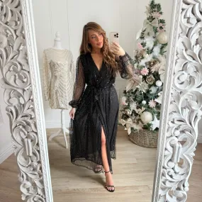 LONGUE ROBE VOILE SEQUINS BLACK