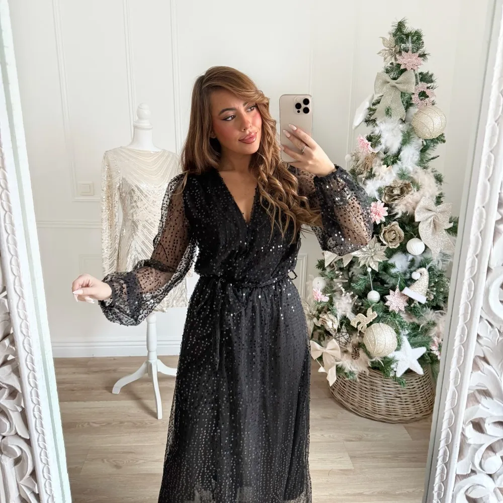 LONGUE ROBE VOILE SEQUINS BLACK