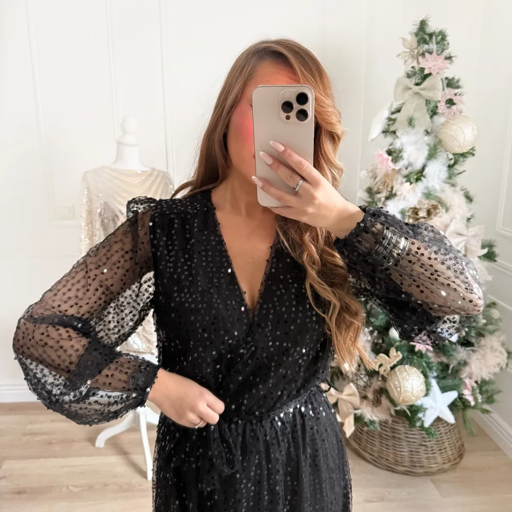 LONGUE ROBE VOILE SEQUINS BLACK