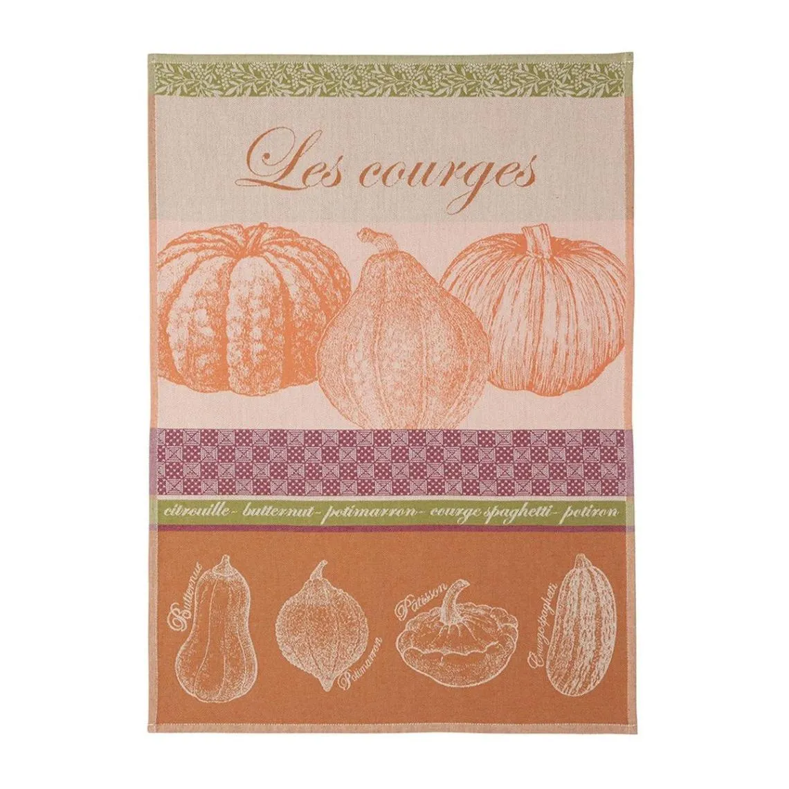 Lot de 2 torchons en jacquard pur coton, COURGES ET CHAMPIGNONS Orange | 3 Suisses