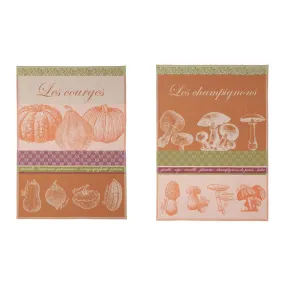 Lot de 2 torchons en jacquard pur coton, COURGES ET CHAMPIGNONS Orange | 3 Suisses