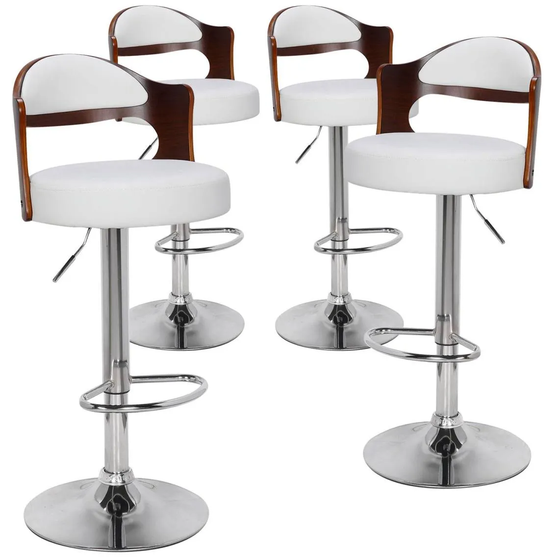 Lot de 4 chaises de bar Ruben Bois Noisette et Simili Blanc | 3 Suisses