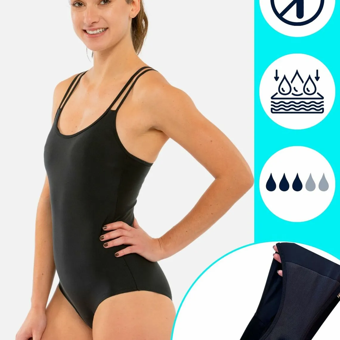 Maillot de bain menstruel noir en nylon | 3 Suisses