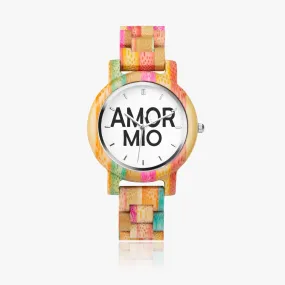 Montre en Bois Camouflage - Vert & Rose Amor Mio