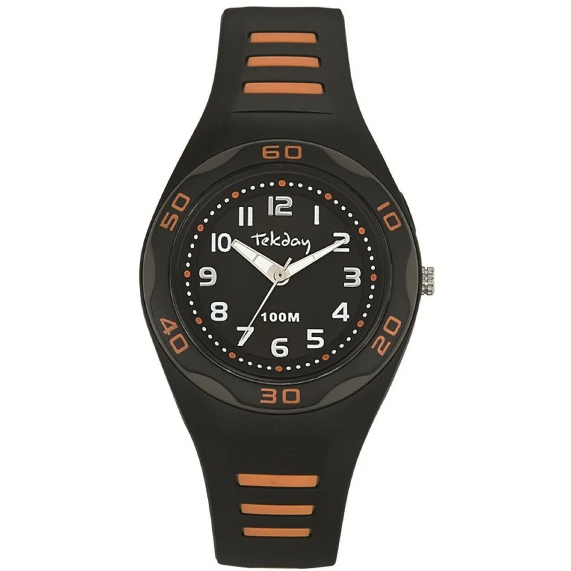 Montre Femme Tekday 653491 - Bracelet Résine Noir et Orange  | 3 Suisses