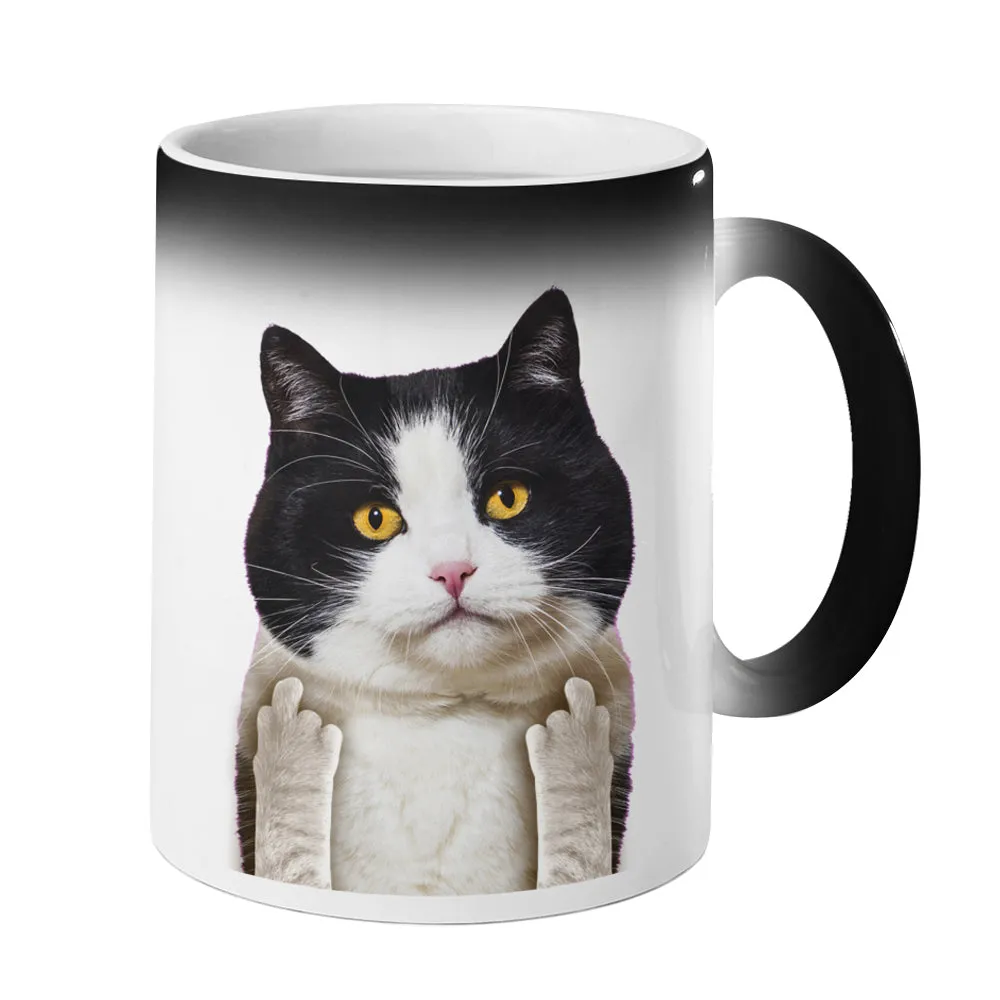 Mug Magique Chat blanc doigt d'honneur apparaît avec la chaleur | idée cadeau drôle et originale