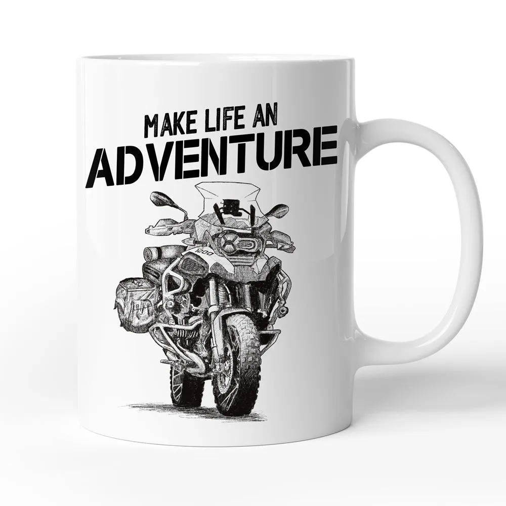 Mug moto 1200 GS Make life an adventure | idée cadeau motard fan Bmw | en céramique | Blanc brillant