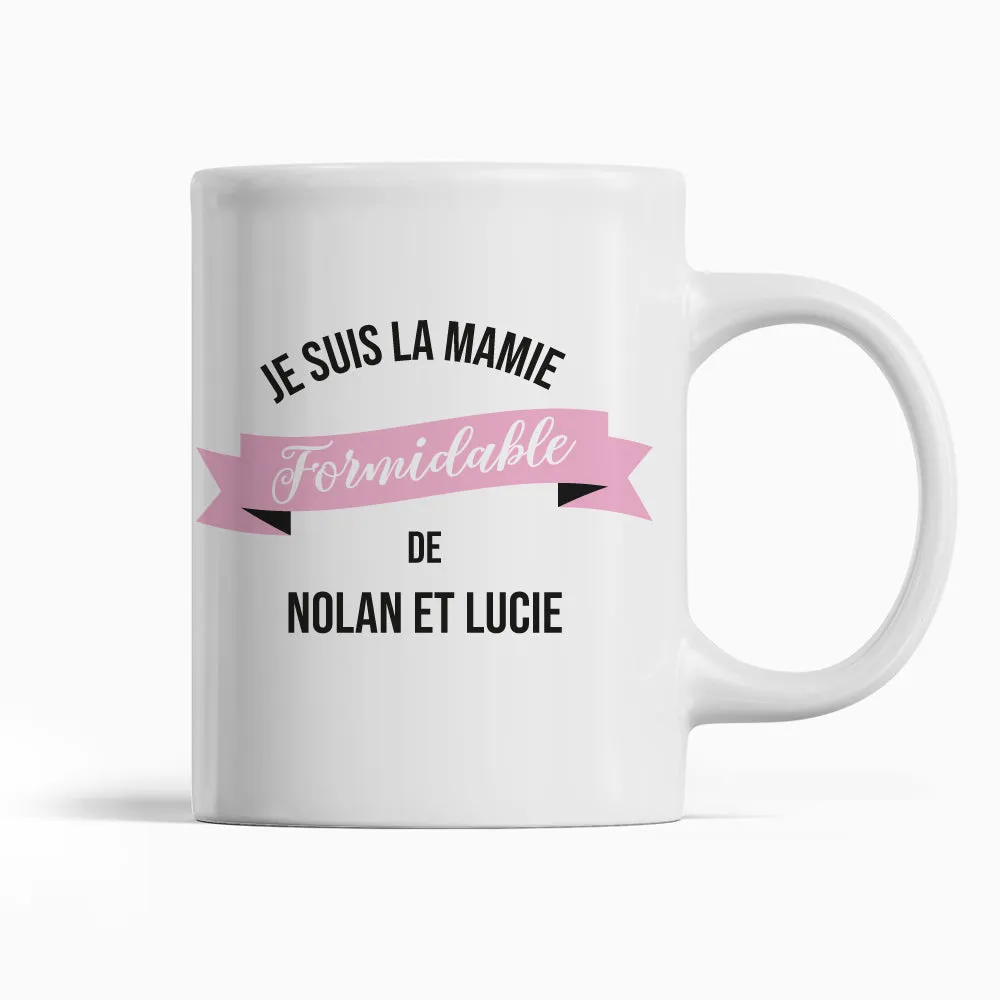 Mug Personnalisable Mamie Formidable | ajoutez vos prénoms | idée cadeau fête des grand-mères | vintage design | en céramique | 