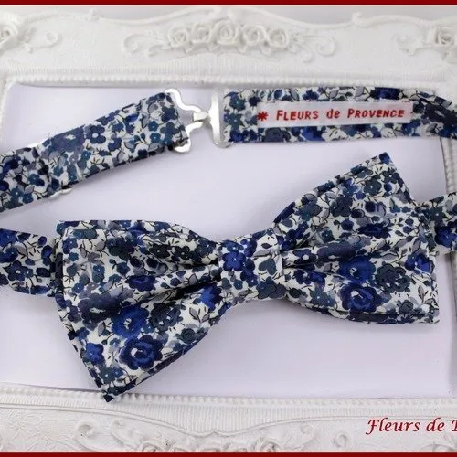 Noeud papillon double tissu liberty emma and georgina bleu et blanc - enfant