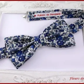 Noeud papillon double tissu liberty emma and georgina bleu et blanc - enfant