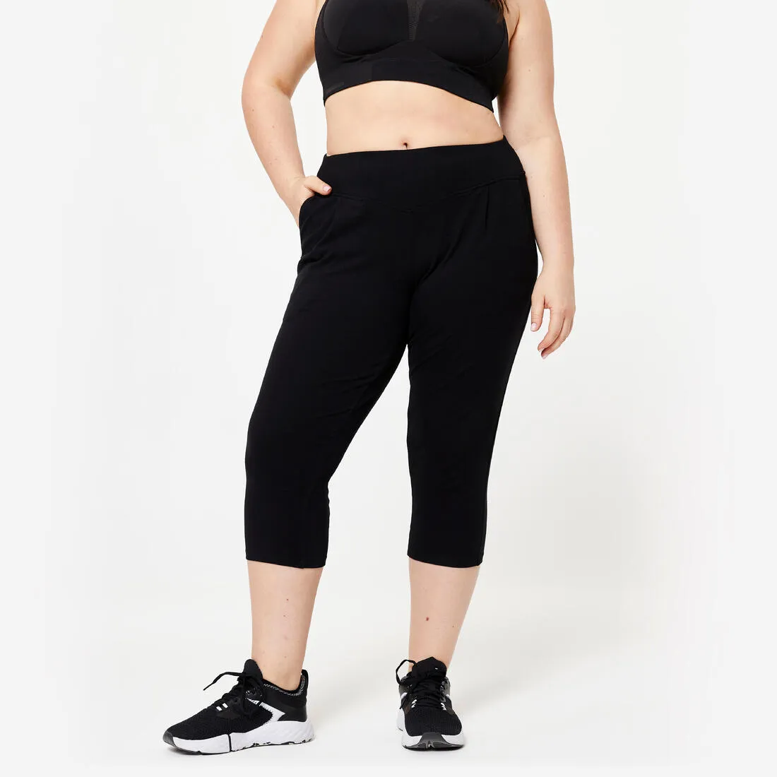 Pantalon corsaire avec poches Fitness Femme - 500 Noir