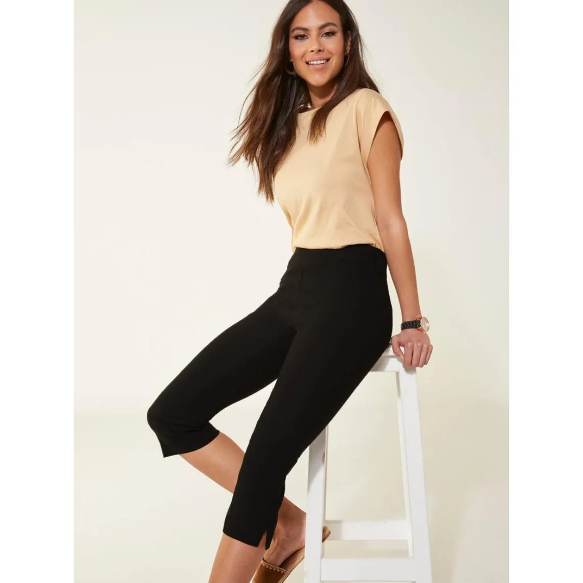 Pantalon corsaire élastique ventre plat femme noir | 3 Suisses