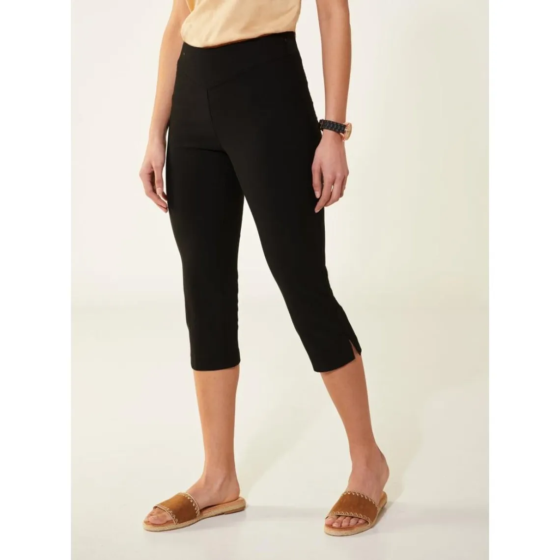 Pantalon corsaire élastique ventre plat femme noir | 3 Suisses