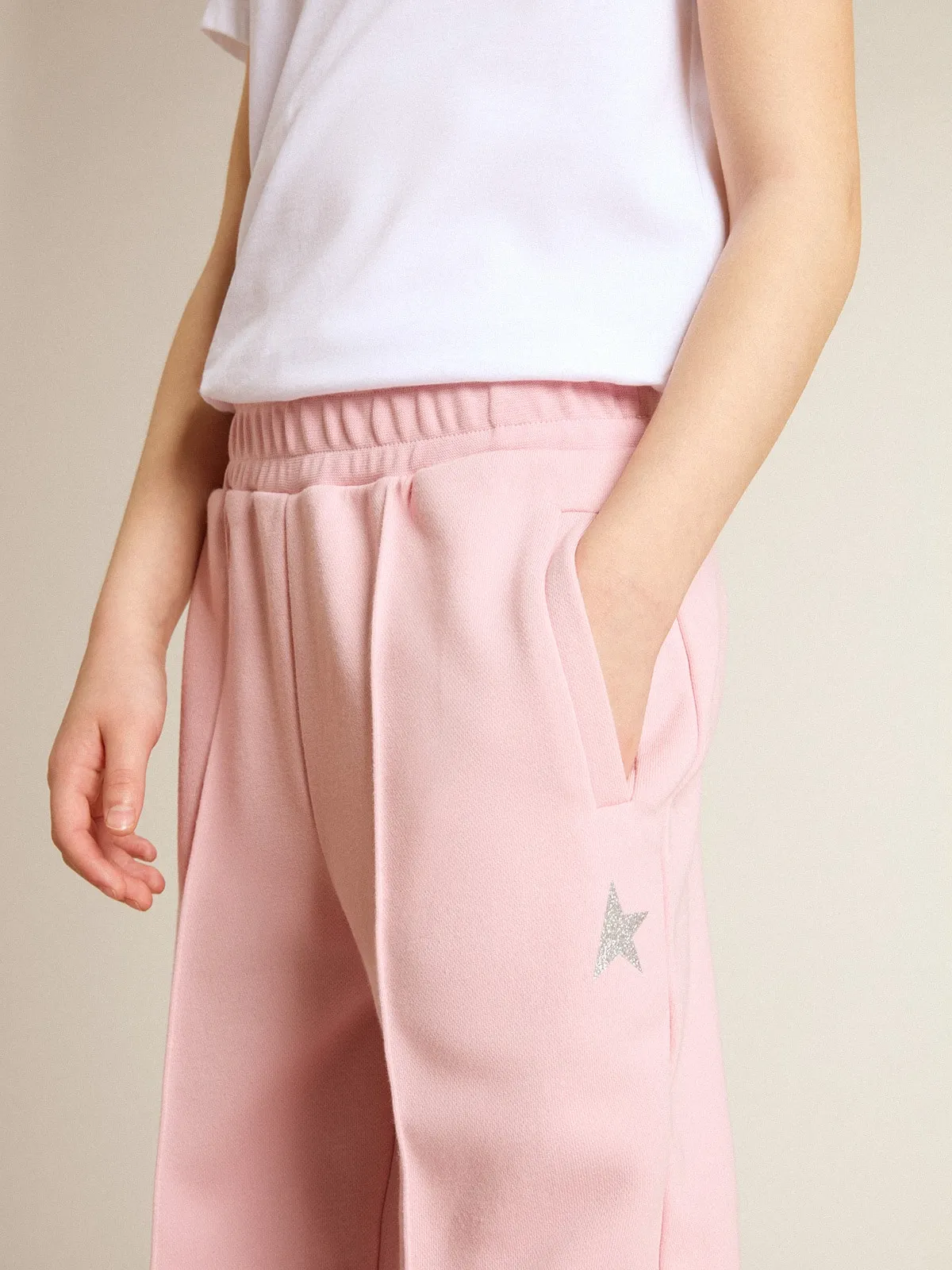 Pantalon de jogging rose avec étoile pailletée sur le devant | Golden Goose