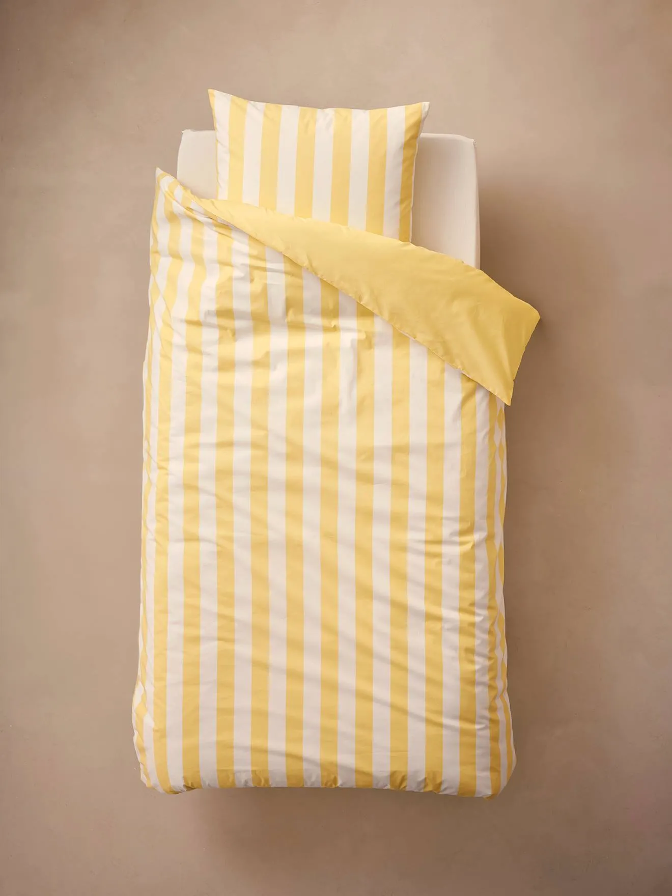 Parure housse de couette + taie d'oreiller essentiels enfant avec coton recyclé TRANSAT rayé jaune - Vertbaudet