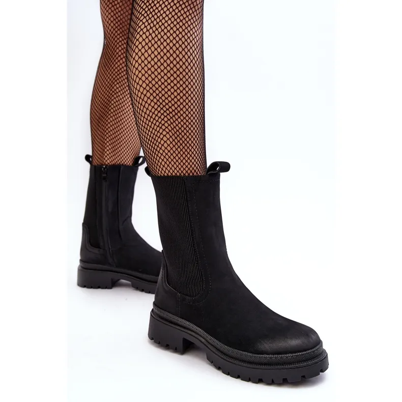 PE1 Bottines Chelsea avec fermeture éclair pour femme, noir Samil le noir