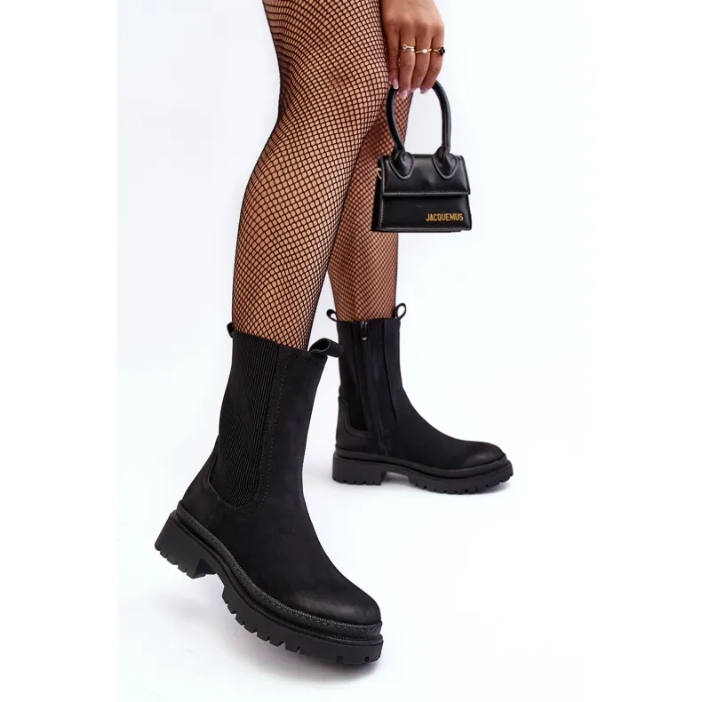 PE1 Bottines Chelsea avec fermeture éclair pour femme, noir Samil le noir