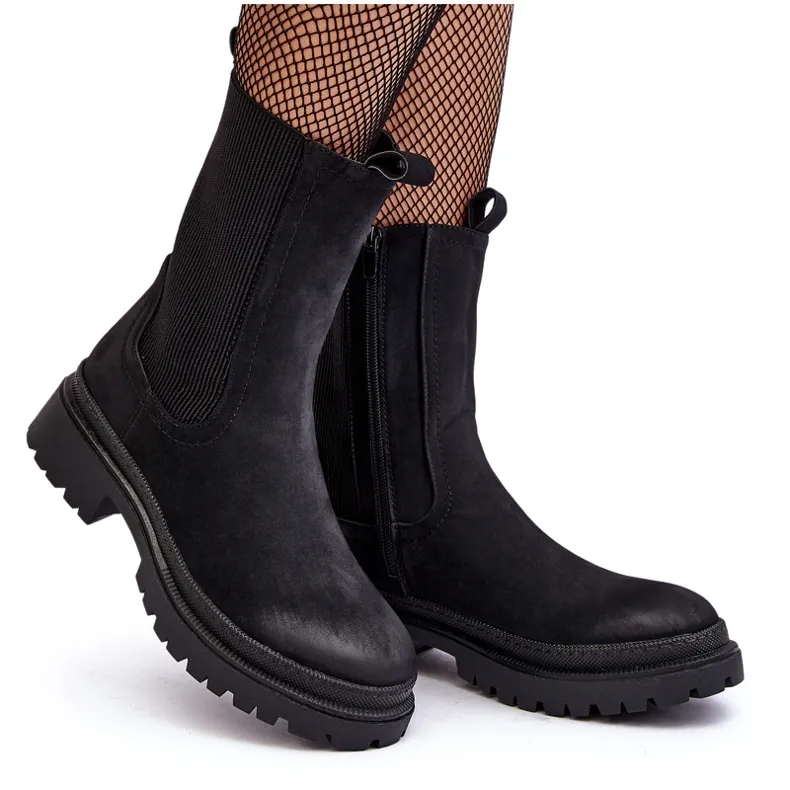 PE1 Bottines Chelsea avec fermeture éclair pour femme, noir Samil le noir