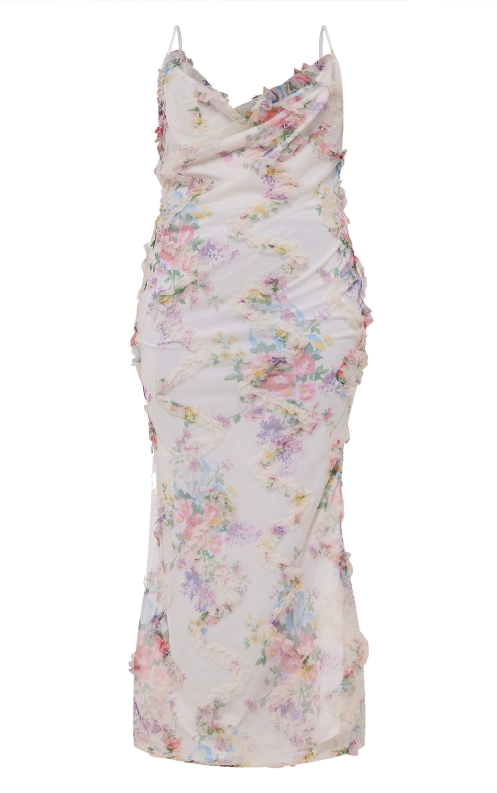 Plus Robe longue imprimé petites fleurs multicolore texturée à col bénitier