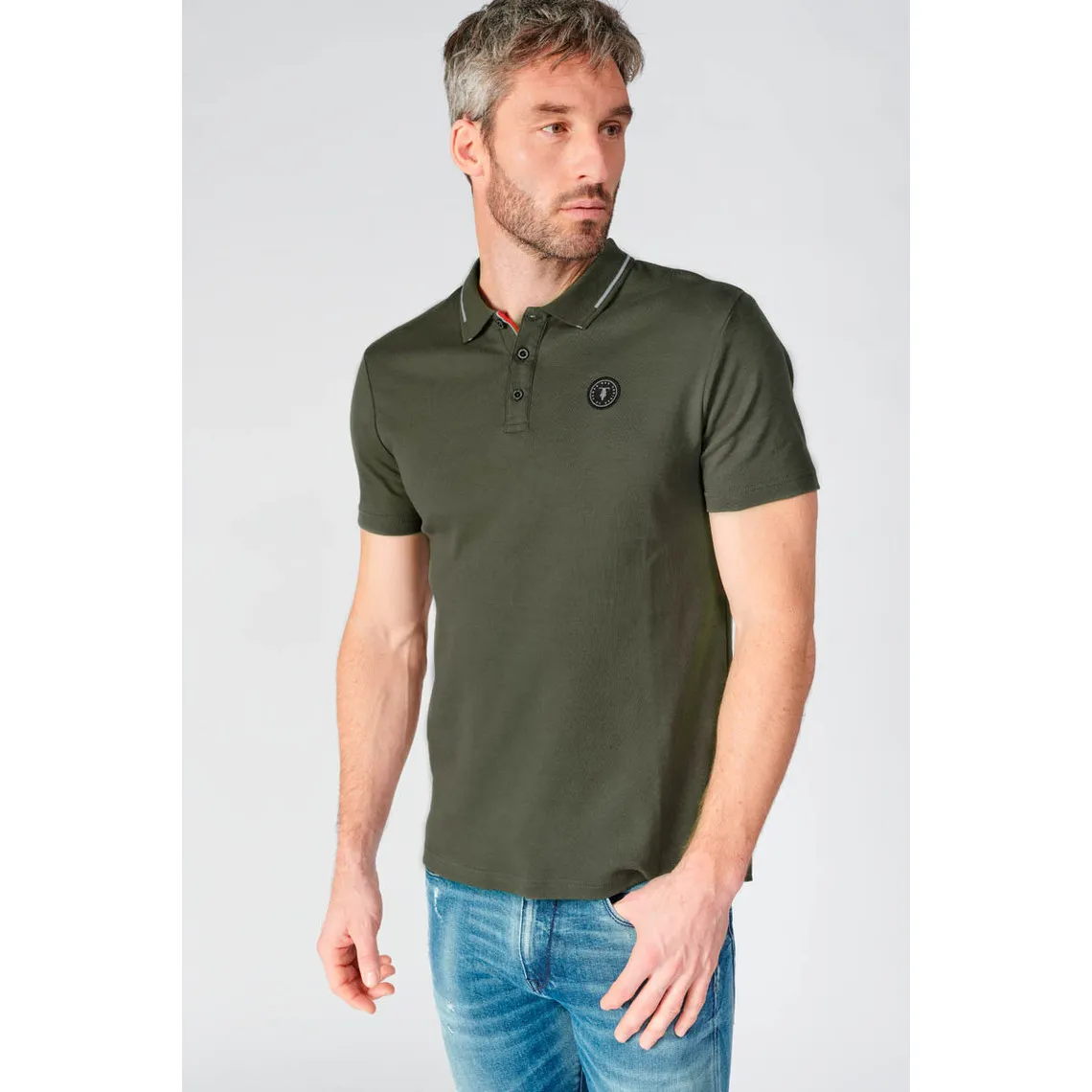 Polo Aron vert kaki en coton Le Temps des Cerises - Maillot de corps Homme sur MenCorner