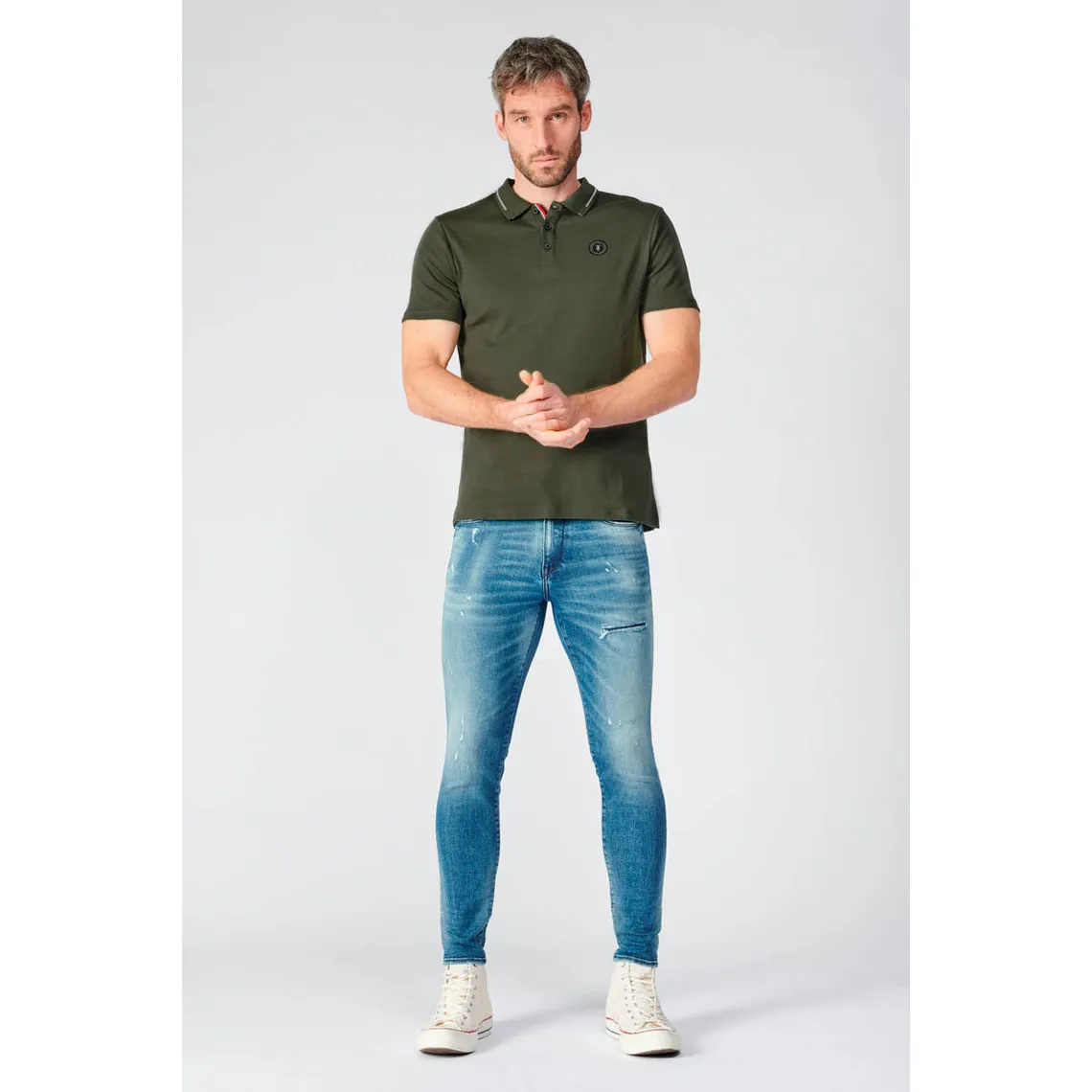 Polo Aron vert kaki en coton Le Temps des Cerises - Maillot de corps Homme sur MenCorner