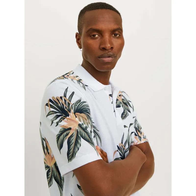 Polo manches courtes floral blanc homme - Jack & Jones | wimod