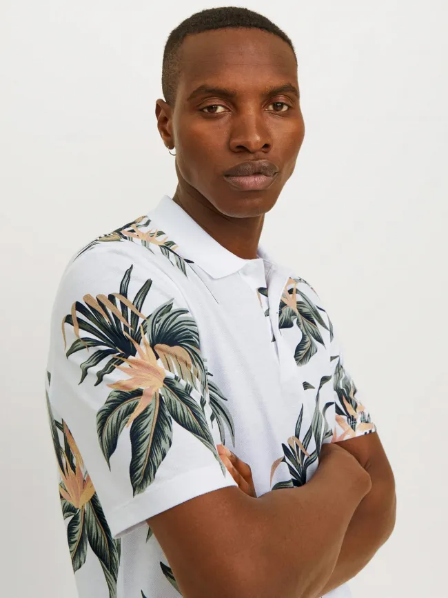 Polo manches courtes floral blanc homme - Jack & Jones | wimod