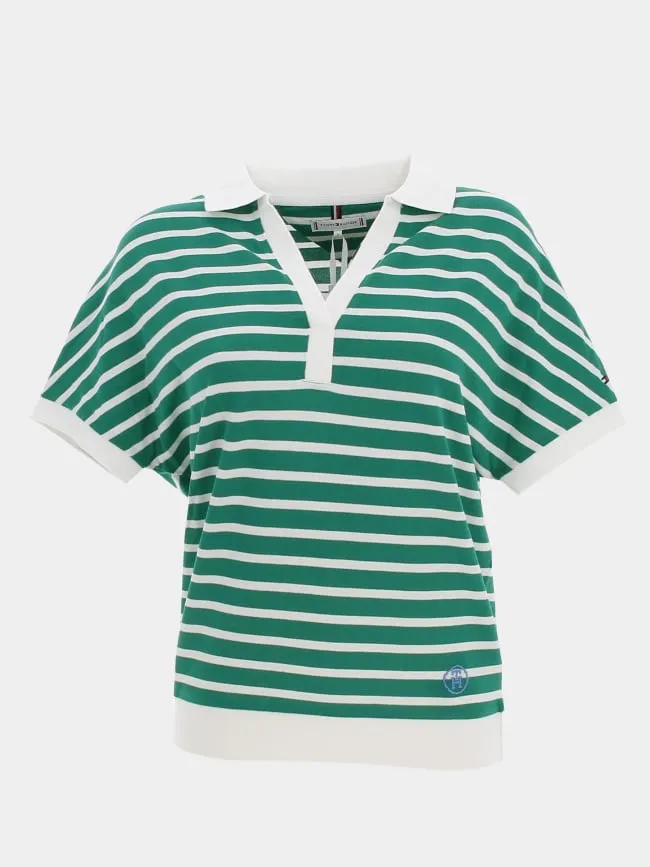 Polo relaxed lyocell rayures vert blanc femme - Tommy Hilfiger | wimod