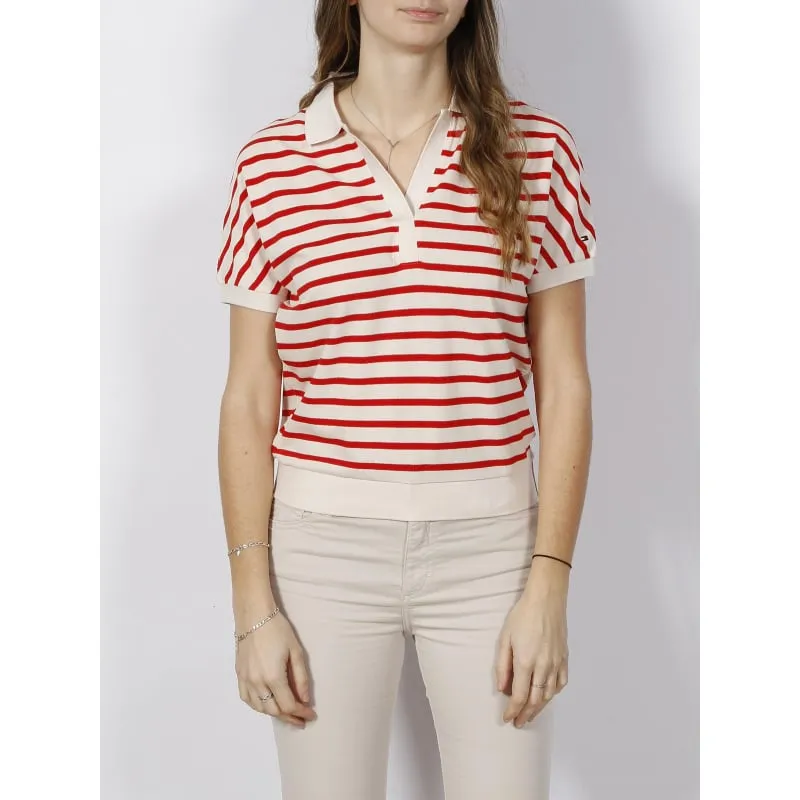 Polo relaxed lyocell rayures vert blanc femme - Tommy Hilfiger | wimod