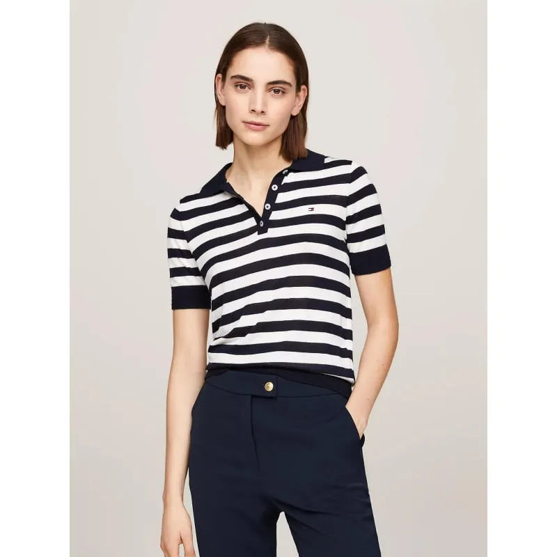 Polo relaxed lyocell rayures vert blanc femme - Tommy Hilfiger | wimod