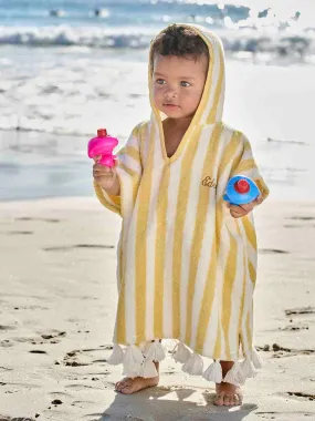 Poncho de bain bébé à rayures personnalisable rayé jaune - Vertbaudet