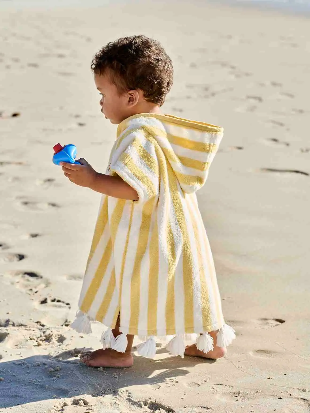 Poncho de bain bébé à rayures personnalisable rayé jaune - Vertbaudet