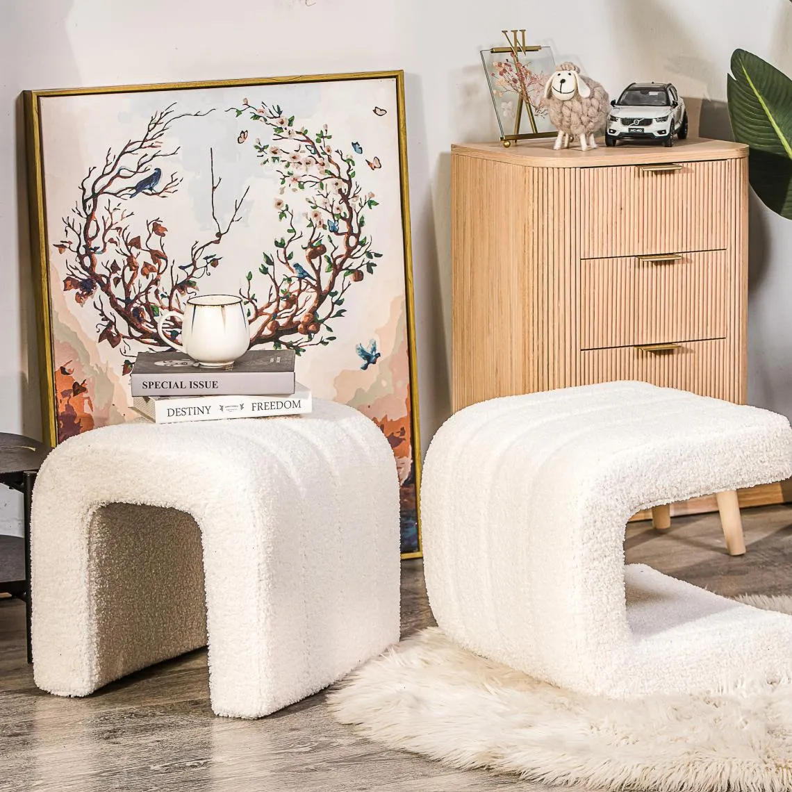 Pouf de Salon Scandinave blanc | 3 Suisses