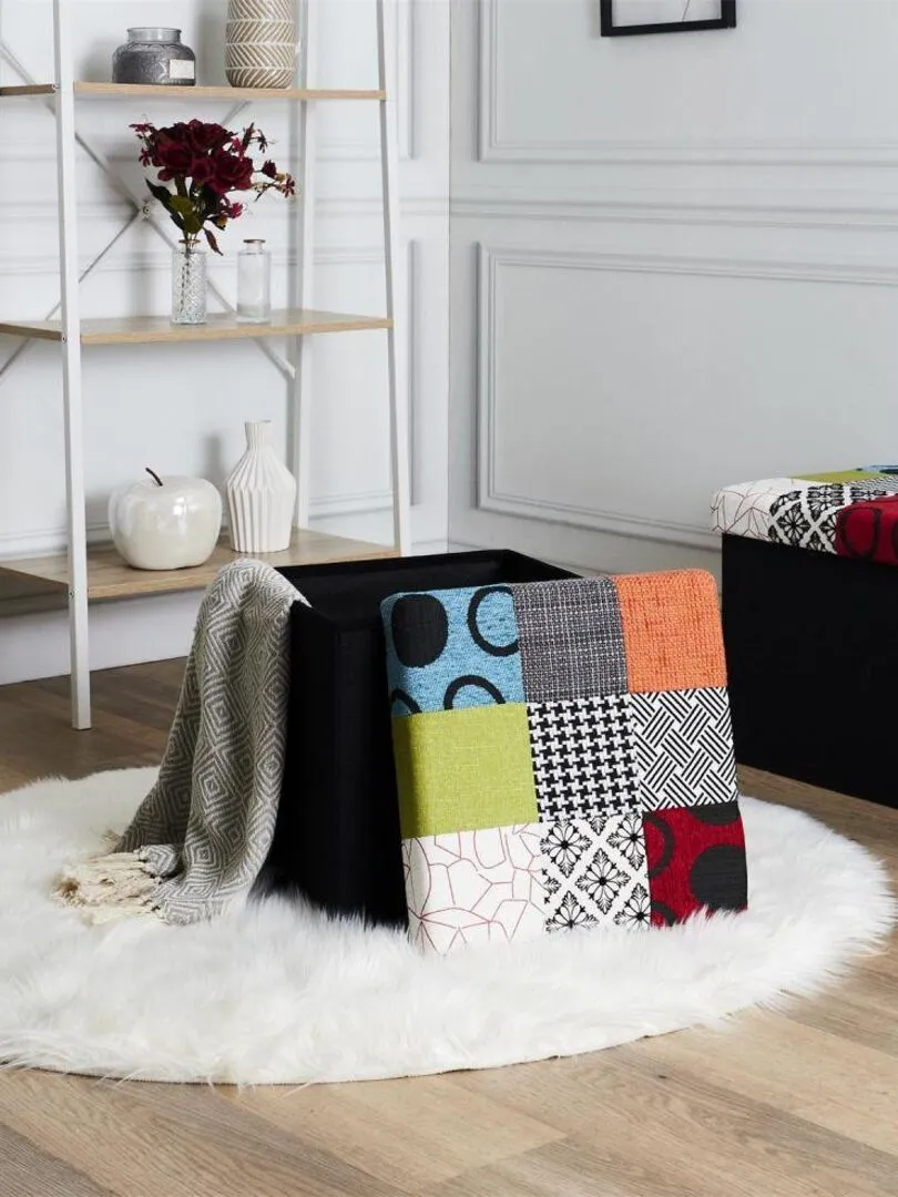 Pouf pliable coffre de rangement Patchwork - Multicolore