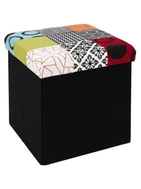 Pouf pliable coffre de rangement Patchwork - Multicolore