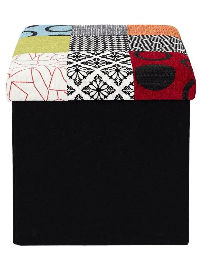 Pouf pliable coffre de rangement Patchwork - Multicolore