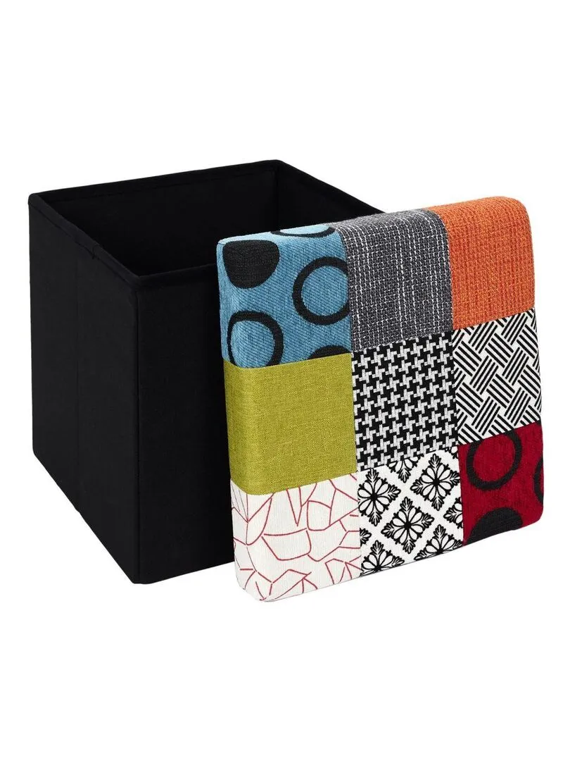 Pouf pliable coffre de rangement Patchwork - Multicolore