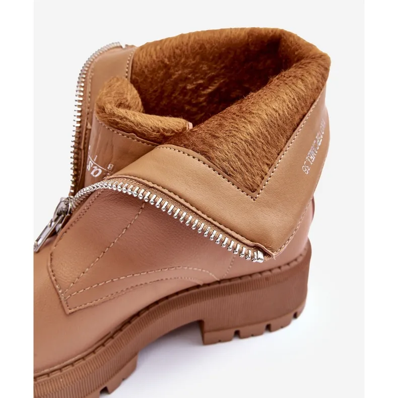 PS1 Bottines Plates En Cuir Avec Fermeture Éclair Camel Vimal beige