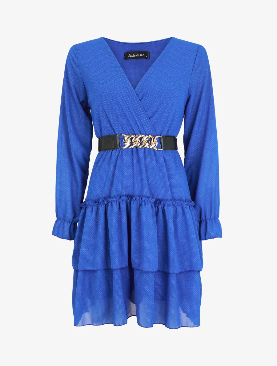 Robe à col cache-coeur volantée - Bleu roi