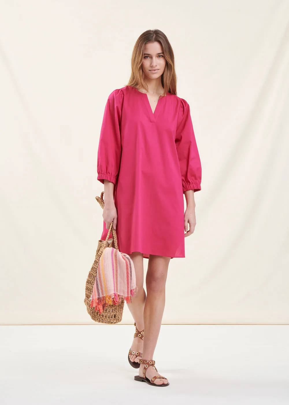 Robe courte ample rose fuchsia en coton