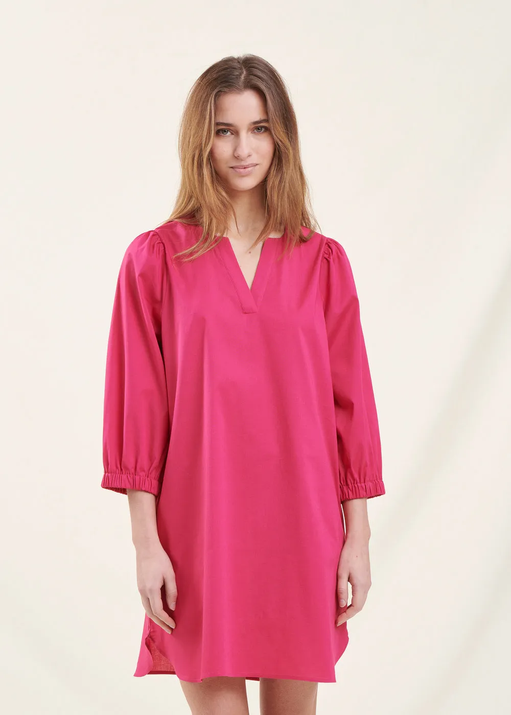 Robe courte ample rose fuchsia en coton