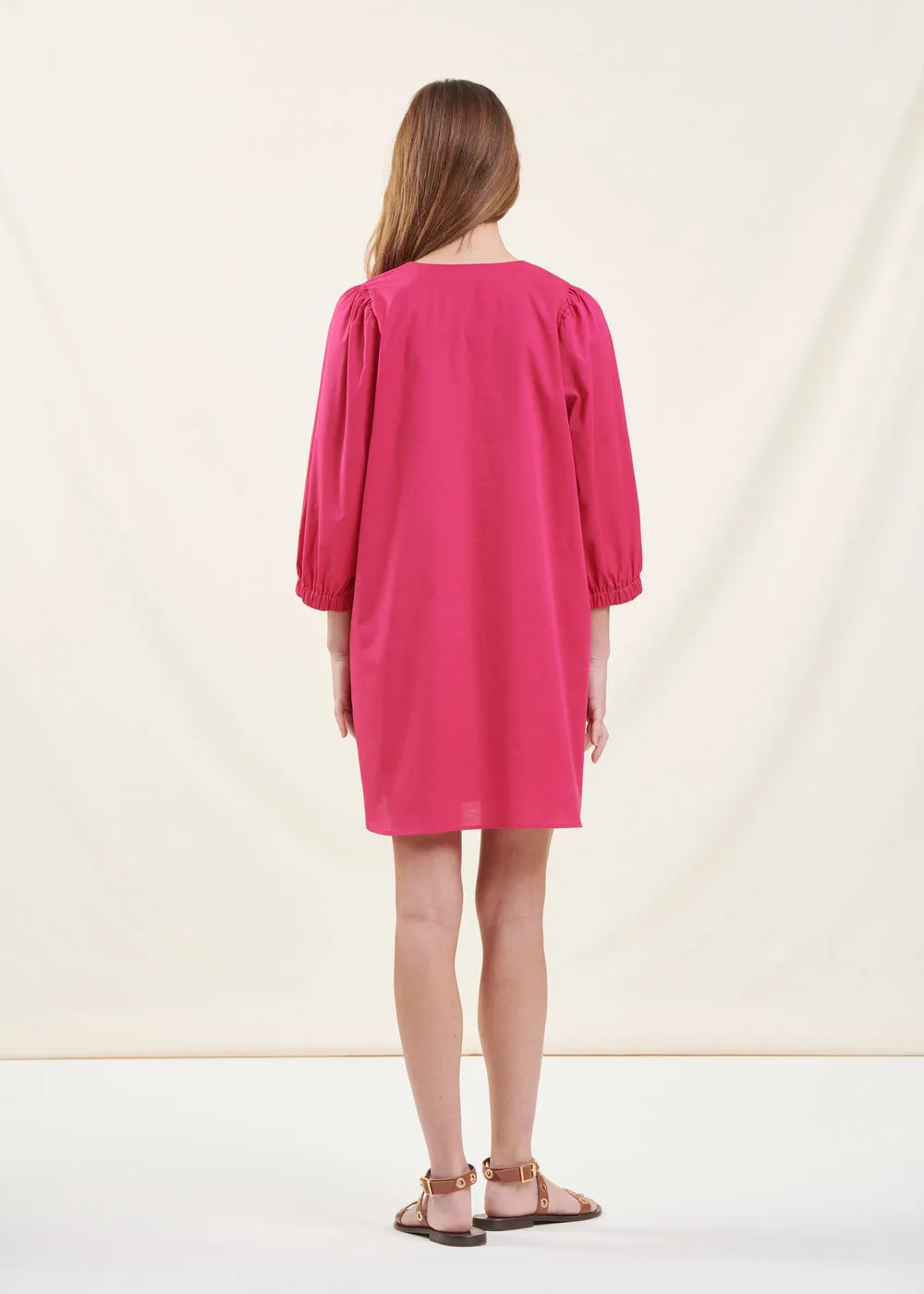 Robe courte ample rose fuchsia en coton