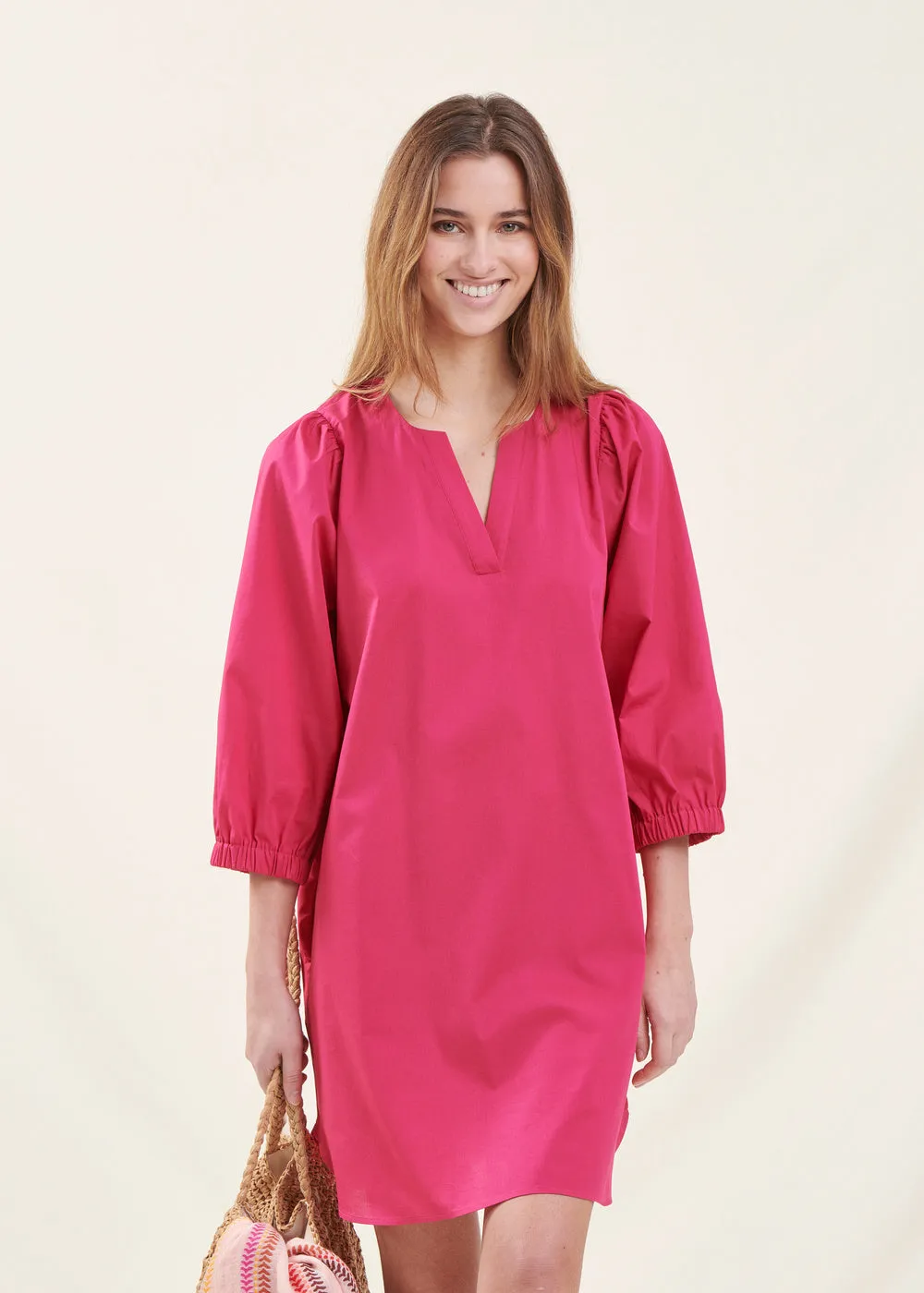 Robe courte ample rose fuchsia en coton