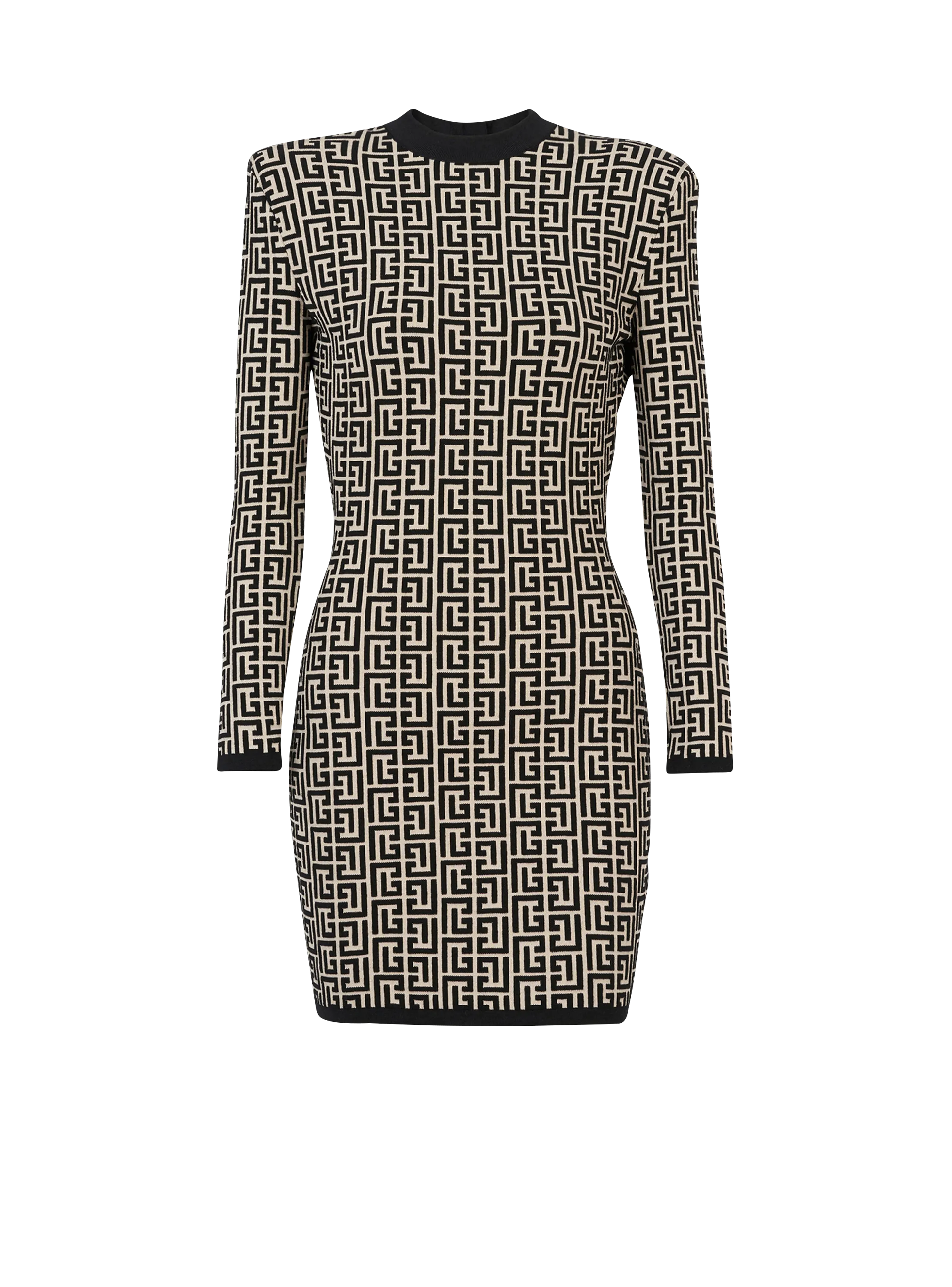 ROBE COURTE EN MAILLE EN JACQUARD BICOLORE à MONOGRAMME BALMAIN - BALMAIN pour FEMME | Printemps