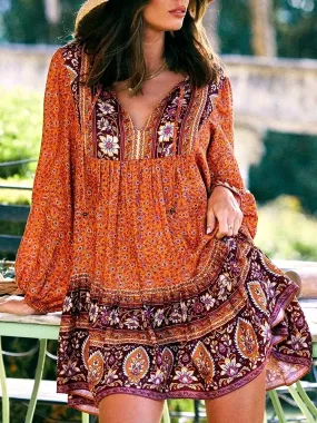 Robe hippie manches longues terracotta