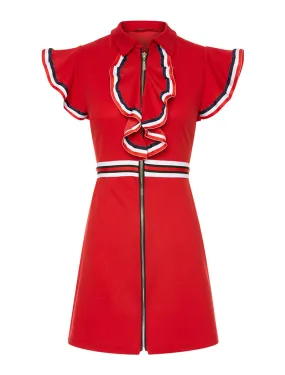 Robe liseré volantée aux épaules - rouge