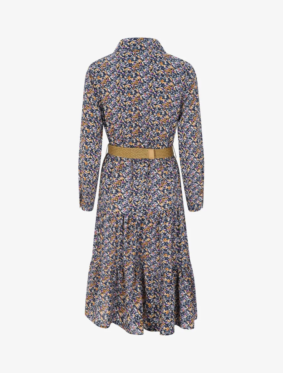 Robe longue à imprimé primevères - Bleu