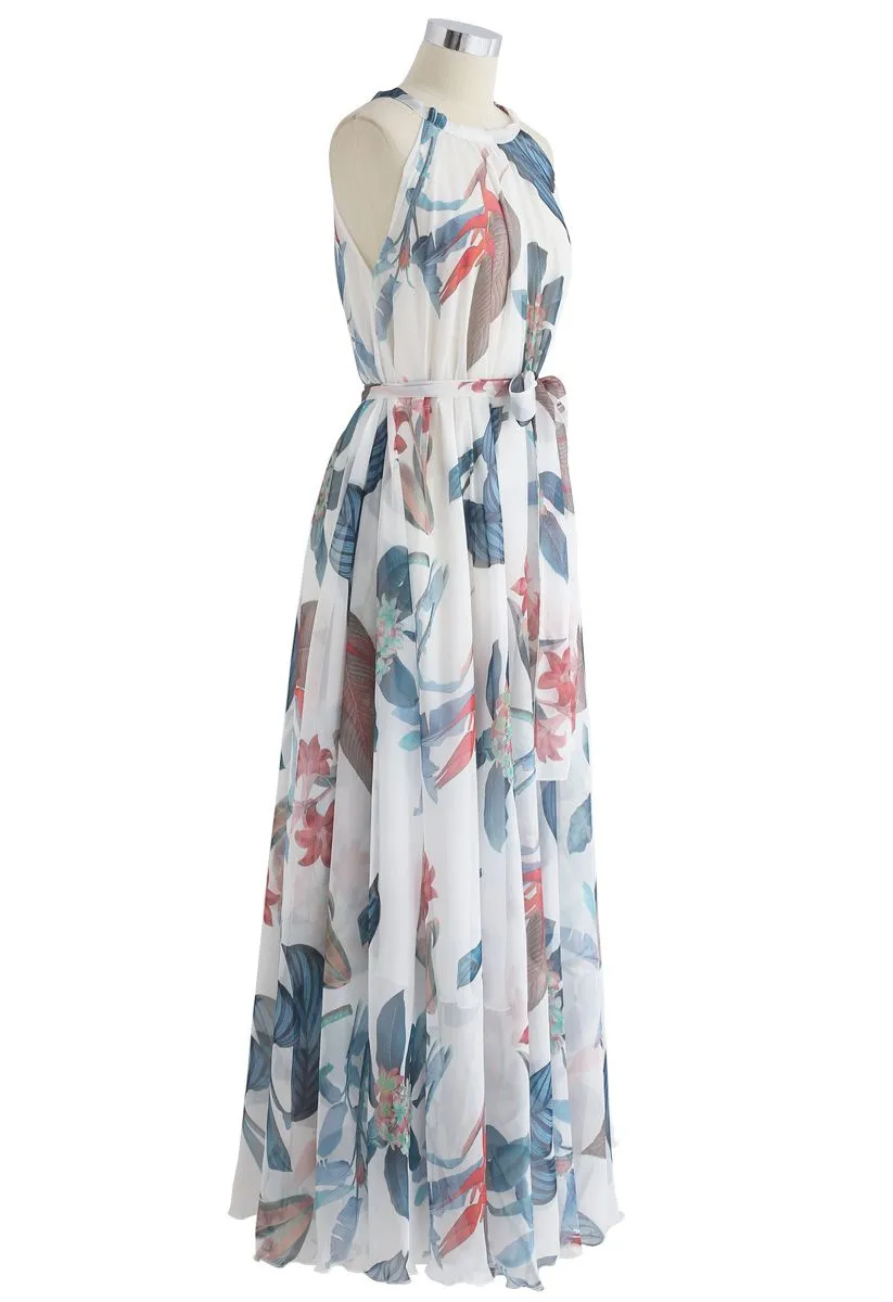 Robe longue aquarelle à fleurs tropicales - blanc